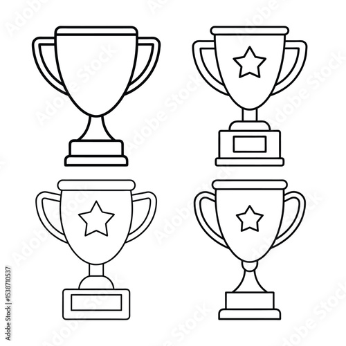 Vector illustration of four different trophy cup designs in black and white outlines
