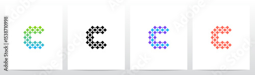 Square Diamond Connect Lines Parallel Letter Initial Logo Design C