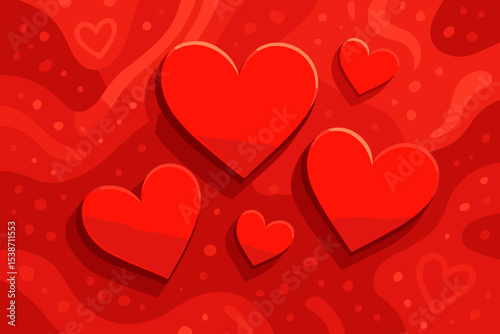 Valentine's Day background with vibrant red hearts. Romantic abstract vector illustration for love concept. Wedding, anniversary, or passion design. Greeting card wallpaper pattern.