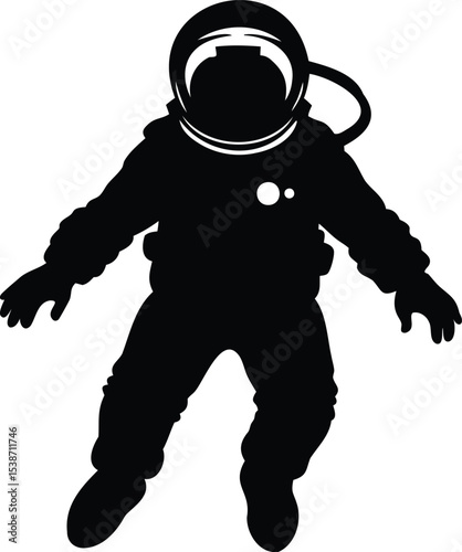 Silhouette of a spaceman in a spacesuit floating in zero gravity space