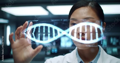 Businessman touches virtual screen displaying future technology and medical data