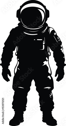Black Silhouette of an Astronaut Standing Tall in Outer Space Uniform