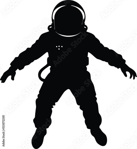 Black silhouette illustration of an astronaut wearing space suit on white background