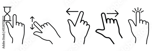 Touch gesture hand icon set for tap swipe wait drag scroll click interface control symbol vector illustration collection.