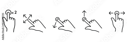 Touch gesture user interface hand sign icon set for tap double tap expand slide pull swipe mobile device vector illustration.