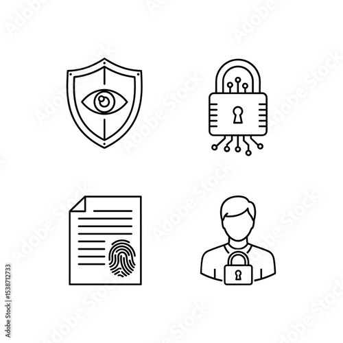 Data Security Icons Shield, Padlock, Document, User Privacy Illustrations