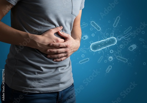 Abdominal pain illustration with bacteria