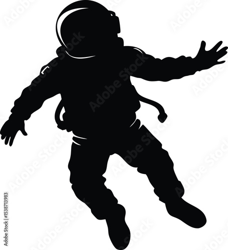 Isolated Silhouette of an Astronaut Floating in Space on a White Background