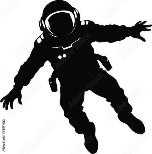 Silhouette of astronaut floating in space with a full space suit