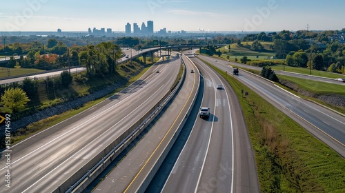 Highway with Traffic and Distant City Skyline