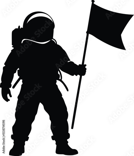 Silhouette of an astronaut planting a flag, representing space exploration and triumph