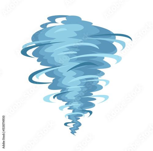 Hurricane or tornado motion, isolated storm with spiral movements. Vector in flat style, blue cloud or smog. Weather and nature phenomenon bringing destruction and catastrophic consequences