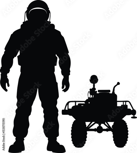 Silhouette of a astronaut and an ATV ready for a lunar excursion