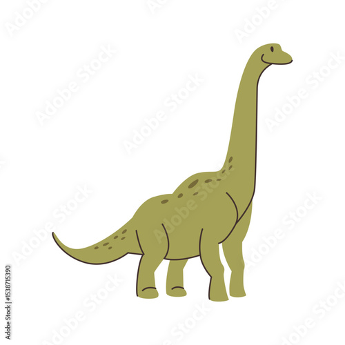 Dinosaur for printing on textiles, paper for design of children clothing. Vector tyrannosaurus with neck, Brontosaurus funny character. Dino dinosaur animal game personage. Apatosaurus big lizard