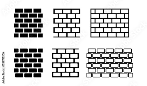 Brick wall collection. Vector masonry monochrome units. Brickwork texture set. Cement stone or old grunge building elements. Urban block construction. House architecture. Interior tile