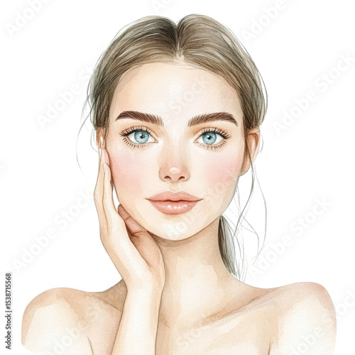 Beautiful portrait of young woman with light skin, blue eyes, and soft features, showcasing