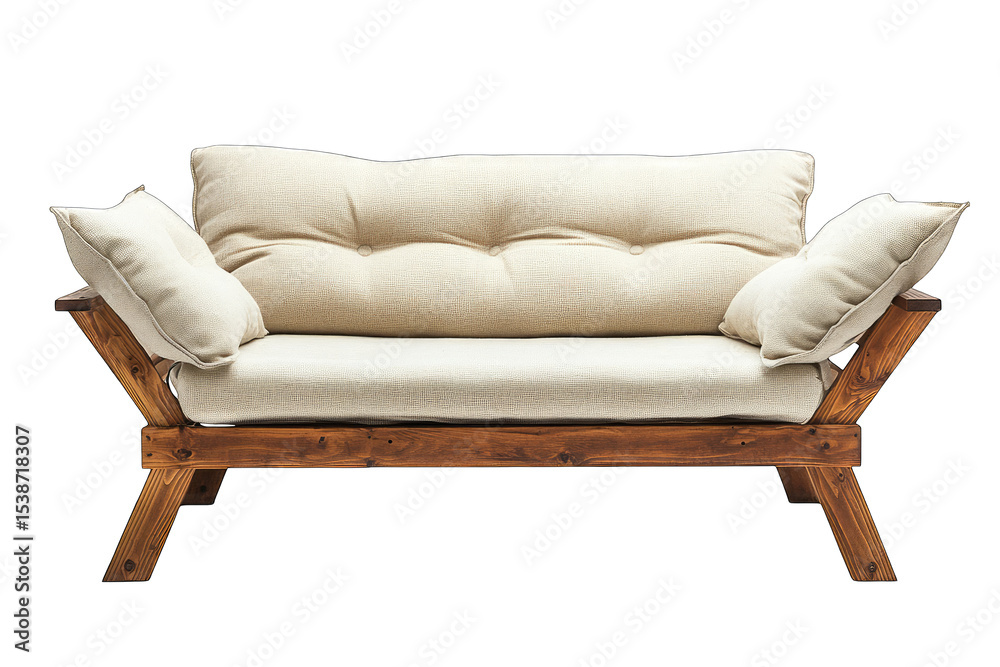 Fototapeta premium Light beige sofa with wooden frame