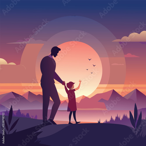 Emotional Silhouette of Father and Child Sharing a Tender Moment at Sunset