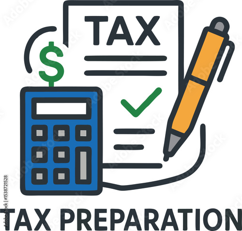 Tax Preparation Icon – Financial Document with Calculator and Pen