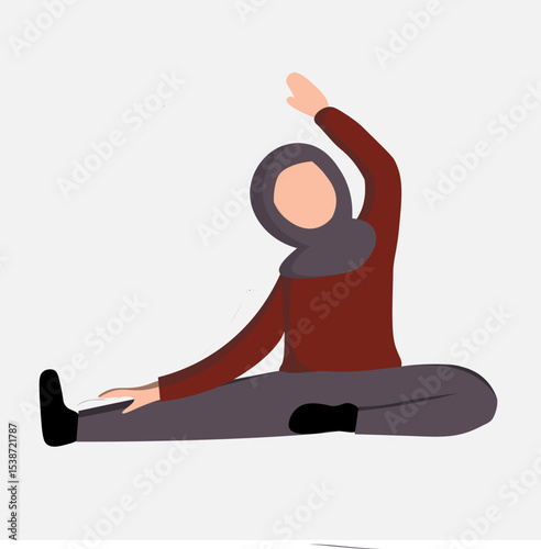 vector of a woman in hijab exercising, stretching, suitable for health and sports concepts