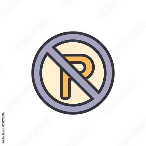Stylized No Parking Sign With A Diagonal Bar On A Transparent Background