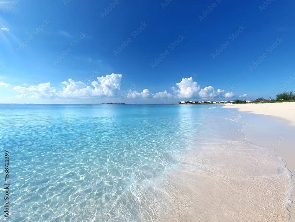 Fototapeta premium 白い砂浜と透明なエメラルドグリーンの海が広がる南国ビーチ風景