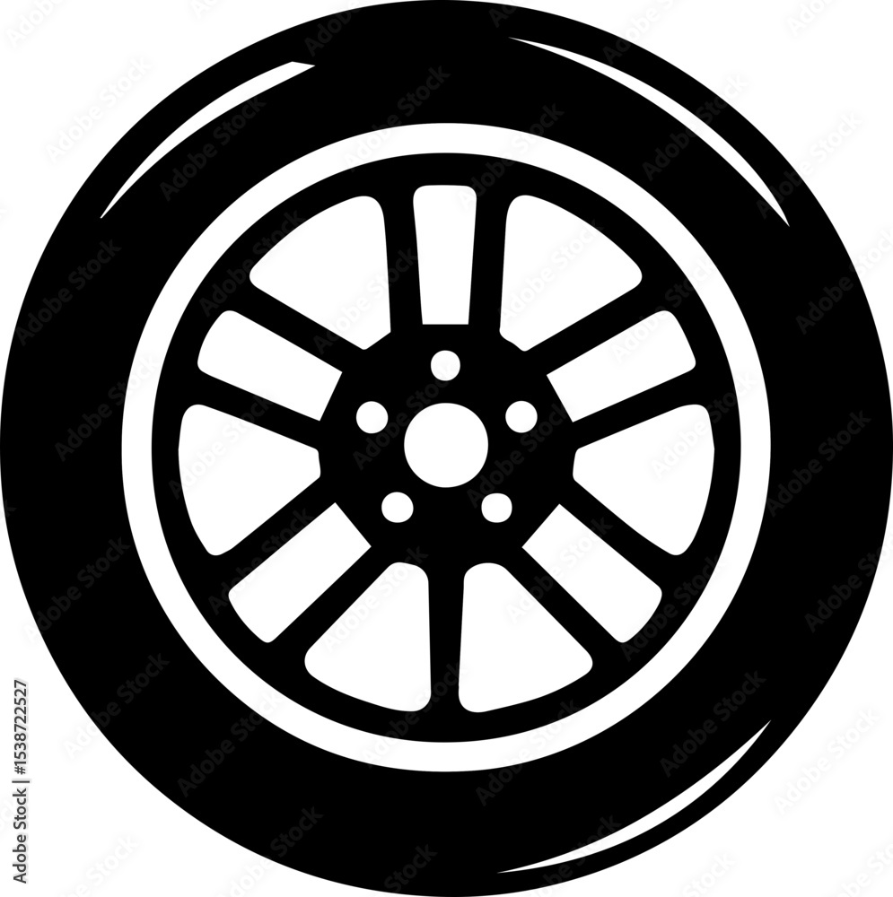 Obraz premium Car Wheel Icon – Vector Tire Symbol for Vehicles and Transport