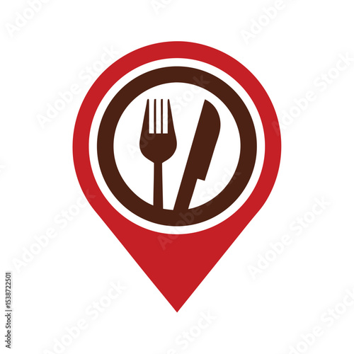 Red and Brown Restaurant Location Marker Icon Fork Knife Symbol