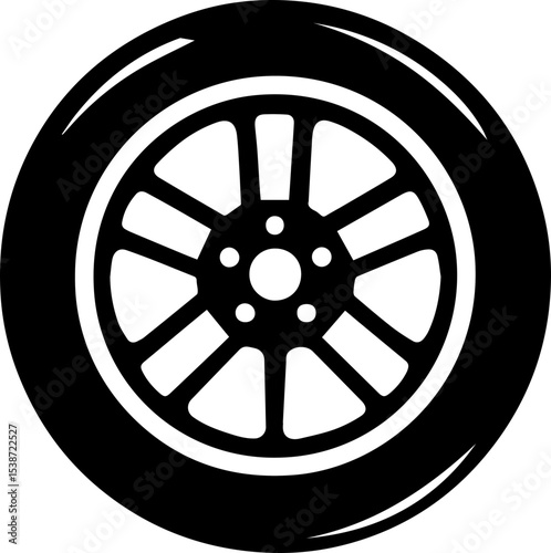 Car Wheel Icon – Vector Tire Symbol for Vehicles and Transport