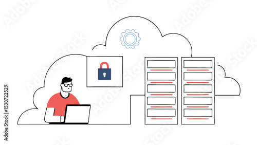 Man Working on Secure Cloud Server Data