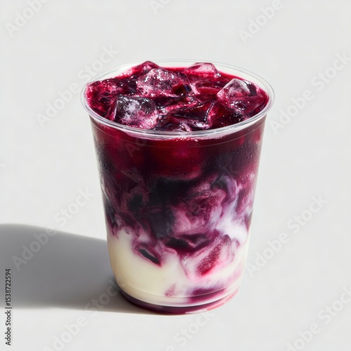 Refreshing berry drink served with ice in clear cup, perfect for hot summer days and gatherings
