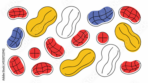 Abstract Peanut Pattern in Red, Yellow, and Blue