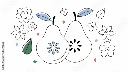 Stylized Pears with Floral Elements