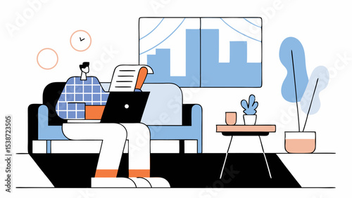 Man Working from Home on Laptop