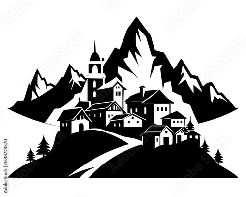 Mountain village Vector Art