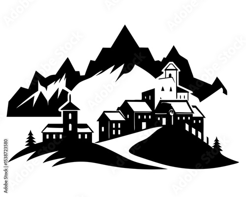 Mountain village Vector Art