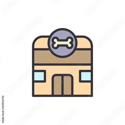 Colorful Pet Shop Icon With Bone Symbol On Building Facade