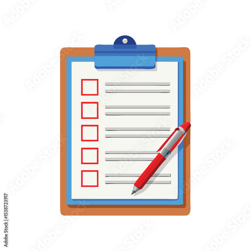 Checklist icon. Clipboard vector illustration. Checkup plan on the board symbol. Paper document with check marks and fields sign. Schedule note. Report pictogram. Test and exam workbook glyph