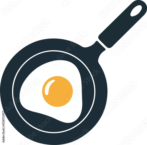 Cooked egg rests in a frying pan
