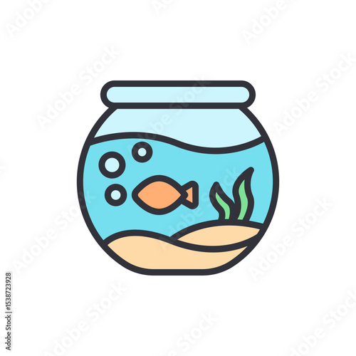 Charming Fishbowl With A Single Goldfish And Water Plant Inside