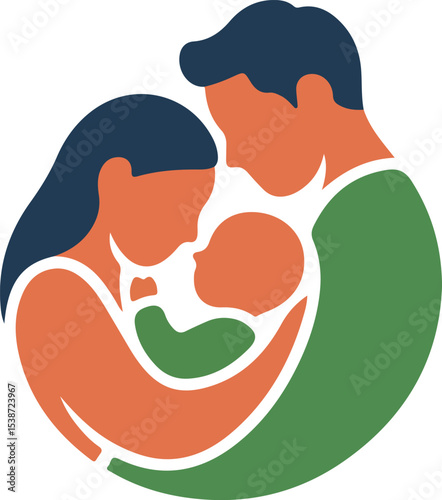 Family Love A heart-warming illustration of a family, highlighting the special connection between parent and child. Featuring a mother and father cradling their newborn baby.