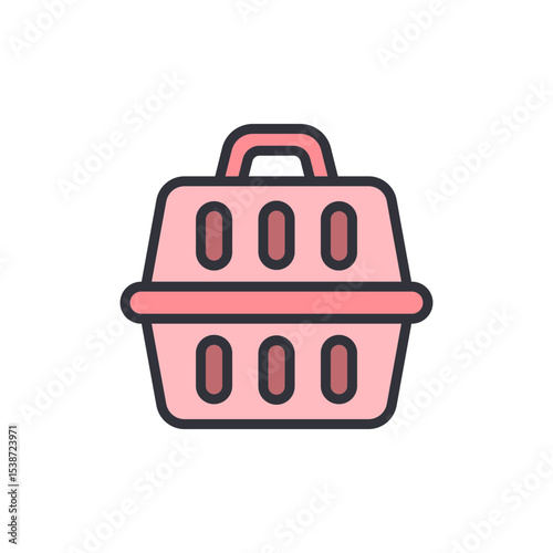 Pink Pet Carrier With Handle And Ventilation Holes On Transparent