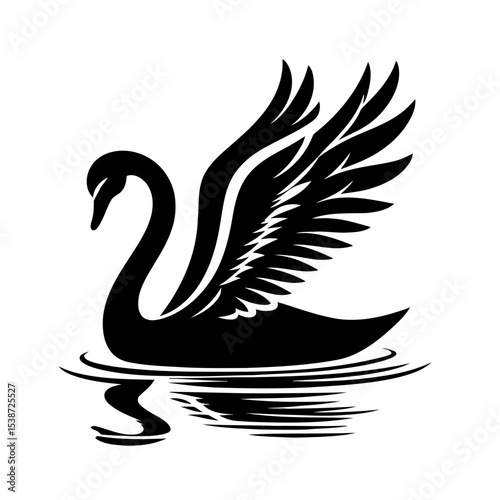 Black Swan Silhouette Graceful Waterbird In Monochrome Elegance