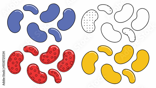 Colorful Jelly Beans Pattern, Outline and Filled Design