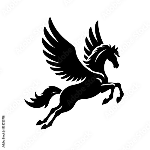 Pegasus In Flight Black Silhouette Vector Graphic