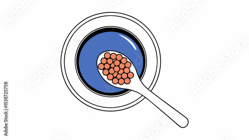 Spoonful of Orange Spheres in Blue Bowl