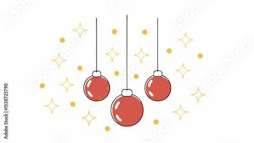 Three Red Christmas Ornaments with Gold Glitter
