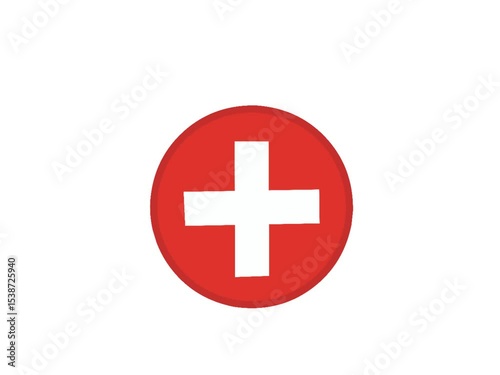 Simple animation of red circle with white cross, representing healthcare, emergency aid, hospital, and first aid services in a modern flat design