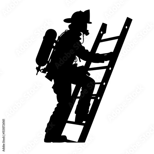 Firefighter Climbing Ladder Silhouette Courage Rescue And Emergency Response