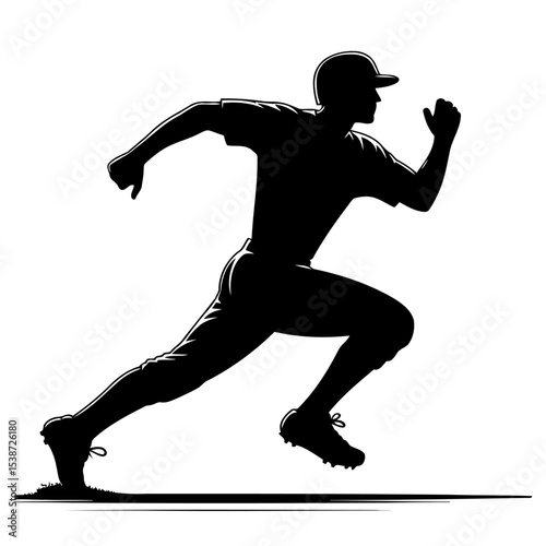Dynamic Baseball Player Silhouette Running Base Runner Action Shot